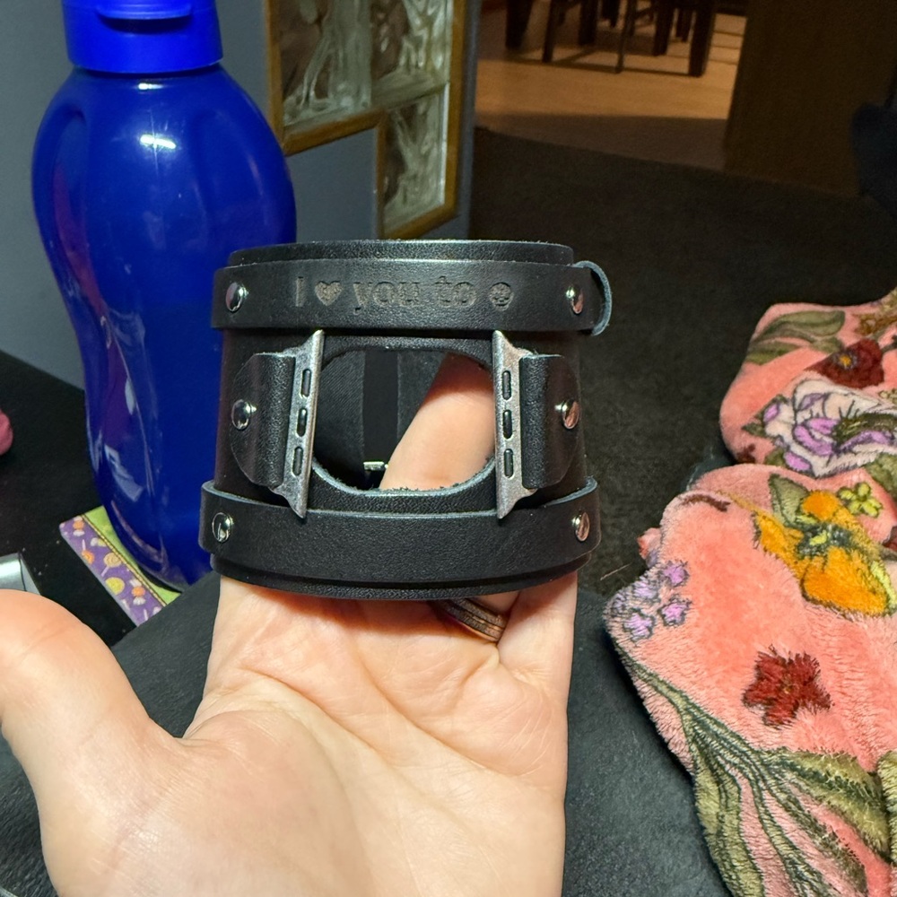 Wide leather Apple Watch cuff band 46mm with engraving